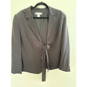Vintage Silk Assets Black 100% Silk Front‎ Tie Blazer Jacket Women Large RN94983